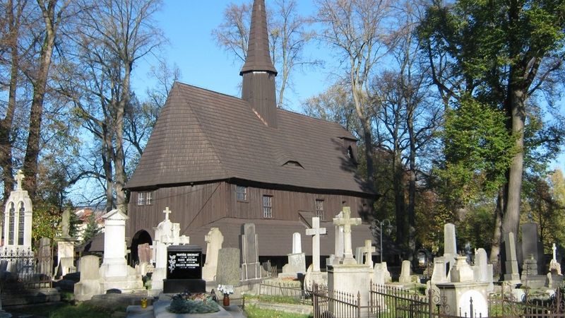 Historic wooden Church of St. Bartholomew in Košíky, one of the oldest wooden buildings in the Czech Republic.